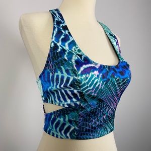 BEBE Satin Animal Print and Tropical Leaf Crop Top